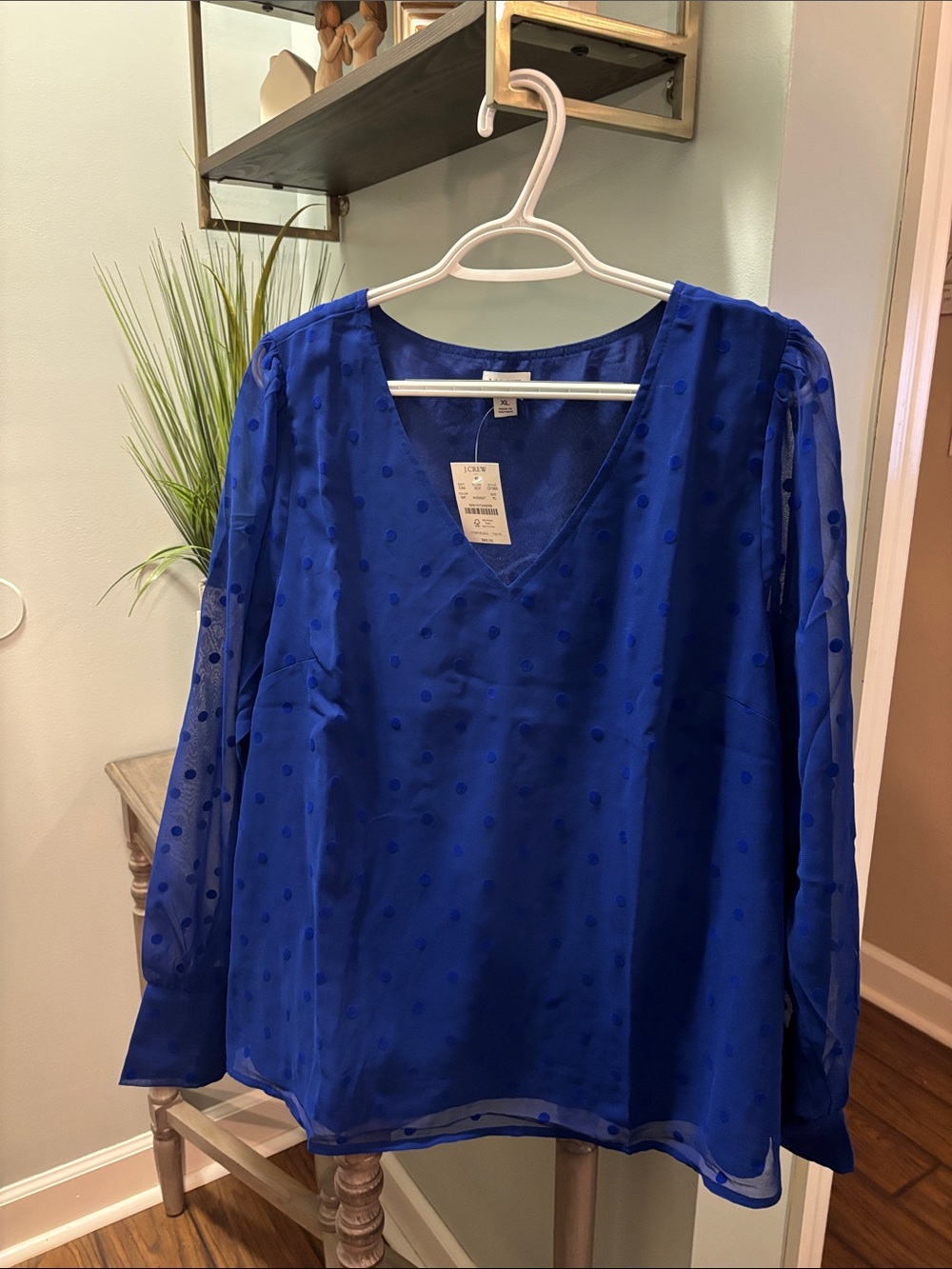 J. Crew Blue Dot V-Neck Long-Sleeve Blouse